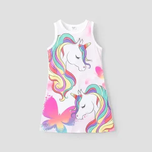 Kid Girl Unicorn Sleeveless  Dress #720079