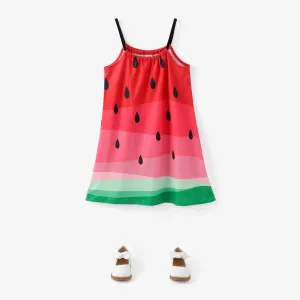 Kid Girl Watermelon Print Colorblock Cami Dress #720209