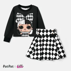 L.O.L. SURPRISE! Kid Girl 2pcs Character Print Long-sleeve Top and Plaid Skirt Set #1062175