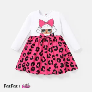L.O.L. SURPRISE! Toddler Girl Cotton Leopard Print/Stripe Splice Long-sleeve Dress