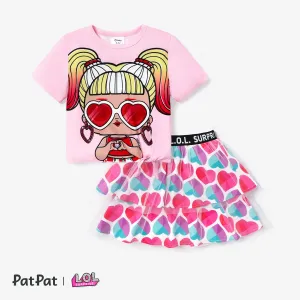 LOL Surprise Kids Girls Mother's Day 2pcs Character Print T-shirt with Sweet Mesh Skirt Set #1318966
