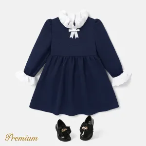 Medium Thickness Solid Color Long Sleeve Elegant Toddler Girl Dress with Stand Collar #1060953
