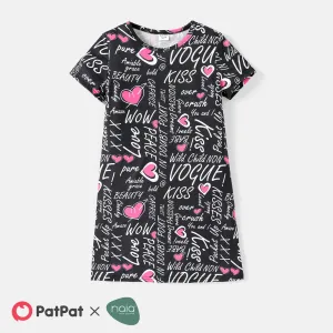 Kid Girl Naia Letter Heart Print Short-sleeve Tee Dress #233853