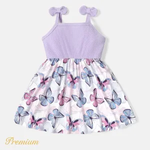 Naia Toddler Girl Butterfly Print Ribbed Splice Bowknot Design Slip Dress #865106