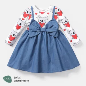 Naia Toddler Girl Koala Print Denim Splice Long-sleeve Dress #729475