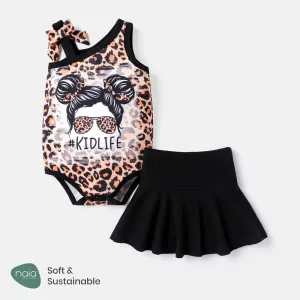 Naiaâ¢ 3pcs Baby Girl Leopard Print Figure Graphic Tank Romper and Cotton Skirt & Headband Set #813465