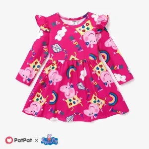 Peppa Pig Toddler Girl Character Print Flutter-sleeve Dresses #1171698