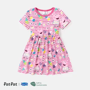 Peppa Pig Toddler Girl Mother's Day Stripe/Heart Print Short-sleeve Dress #226078