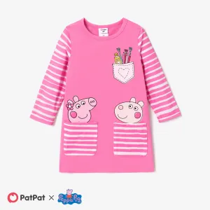 Peppa Pig Toddler Girl Striped Pocket Design Long-sleeve Cotton Dress #215970