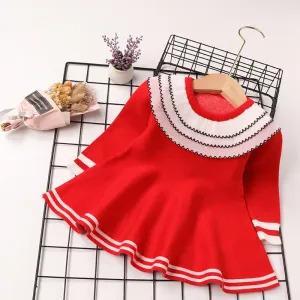 Solid Flounced Collar Long-sleeve Baby Dress