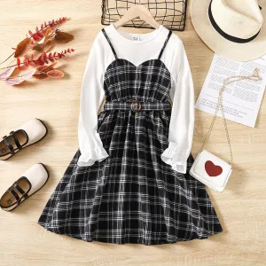 Stylish Kid Girl Grid/Houndstooth Pattern Skirt Suit #1164276