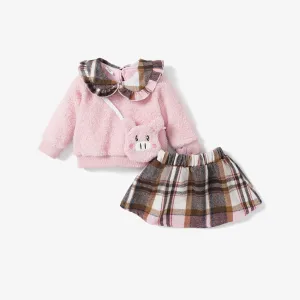 Sweet Baby Girl Dress Set in Medium Thickness Fabric Stitching and Long Sleeves #1074570
