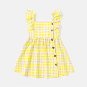 Toddler Girl 100% Cotton Fruit Print/Plaid Ruffled Button Design Slip Dress #219091