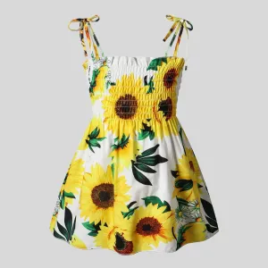 Toddler Girl 100% Cotton Sweet Sunflower Print Smocked Slip Dress #909958