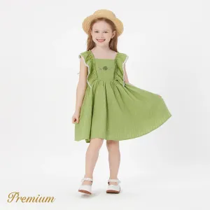 Toddler Girl 100% Cotton Textured Ruffled Sleeveless Dress #909972