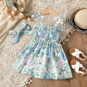 Toddler Girl 2pcs Floral Pattern Ruffled Cami Dress and Headband Set #1327235