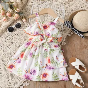 Toddler Girl 2pcs Floral Pattern Ruffled Canmi Dress and Bag Set #1338142