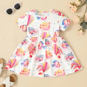 Toddler Girl Allover Fish Print Short-sleeve Dress