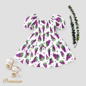 Toddler Girl Allover Grape Print Short-sleeve Smocked Dress #1033494