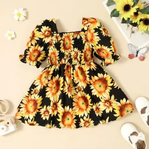 Toddler Girl Allover Sunflower Print Smocked Dress