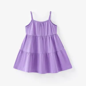 Toddler Girl Basic Solid Multilayers Cami Dress