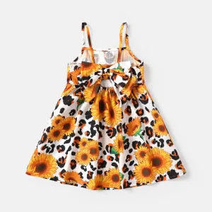 Toddler Girl Bowknot Design Floral Print/Orange Slip Dress #226312