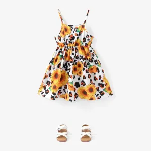 Toddler Girl Bowknot Design Orange/ Floral Print Cami Dress #198617