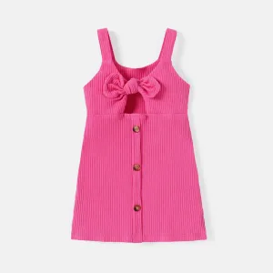 Toddler Girl Bowknot Design Ribbed Cut Out Slip Dress #729854