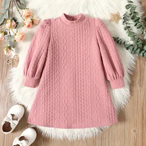 Toddler Girl Cable Knit Textured Mock Neck Long Puff-sleeve Dress #207530