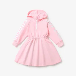 Toddler Girl Casual Letter Pattern Hooded Dress #1063874
