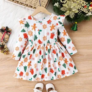 Toddler Girl Childlike Christmas  Flutter Sleeve Dress #1169864