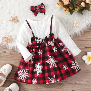 Toddler Girl Christmas Faux-two Bowknot Design Splice Long-sleeve Dress #816067
