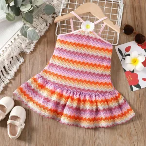 Toddler Girl Color Stripe 3D Floral Cami Dress