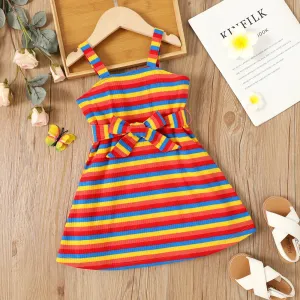 Toddler Girl Colorful Stripe Belted Rib-knit Cami Dress #1037712