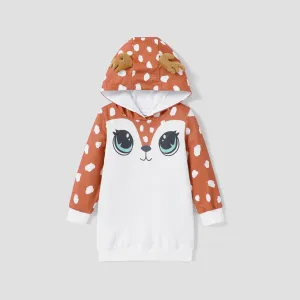 Toddler Girl Deer Pattern Long Sleeve Hooded Dress #1057102