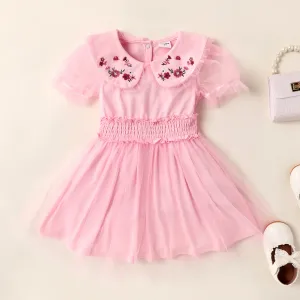 Toddler Girl Embroidered Statement Collar Puff-sleeve Mesh Fairy Dress #862353