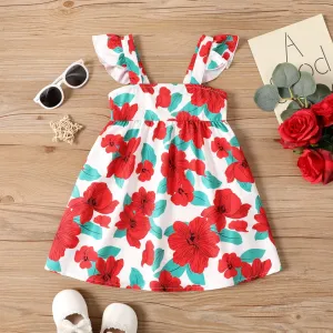 Toddler Girl Floral Pattern Flutter Sleeve Dress #1059493