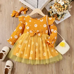Toddler Girl Floral Pattern Flutter Sleeves Dress #1058576