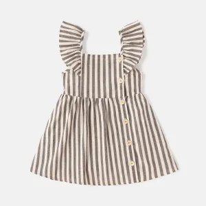 Toddler Girl Floral Print/100% Cotton Button Design Sleeveless Dress #801135