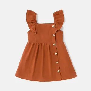 Toddler Girl Floral Print/100% Cotton Button Design Sleeveless Dress #801143