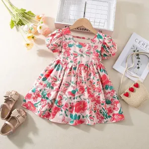 Toddler Girl Floral Print Cut Out Back Short-sleeve Dress #1107592