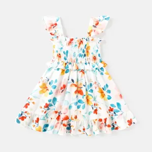 Toddler Girl Floral Print Smocked Flutter-sleeve Dress #788755