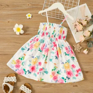 Toddler Girl Floral Print / Solid Smocked Cami Dress #1043028