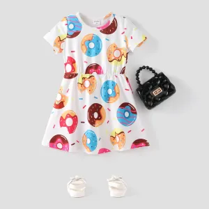 Toddler Girl Food Donut Print Short-sleeve Dress #769135