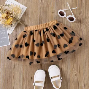 Toddler Girl Heart Pattern Mesh Overlay Skirt #1046722