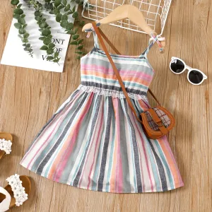 Toddler Girl Lace Trim Colorful Stripe Slip Dress #1046807