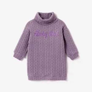 Toddler Girl Letter Embroidered Textured Turtleneck Long-sleeve Sweater Dress #223094