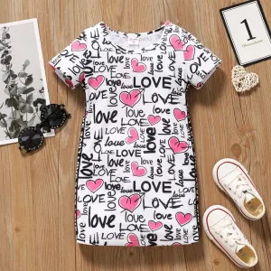 Toddler Girl Letter Heart Print Short-sleeve Dress #198025