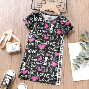Toddler Girl Letter Heart Print Short-sleeve Dress #209806