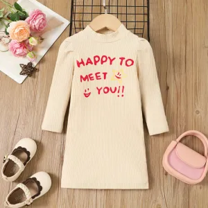 Toddler Girl Letter Pattern Cotton Puff Long Sleeve Dress #1056636